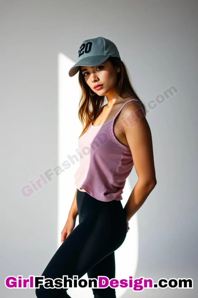 20. Off-Duty Tank and Baseball Cap - 21 Must-Try Flare Legging Outfits for Women Stylish Ways to Wear Flare Leggings (1)