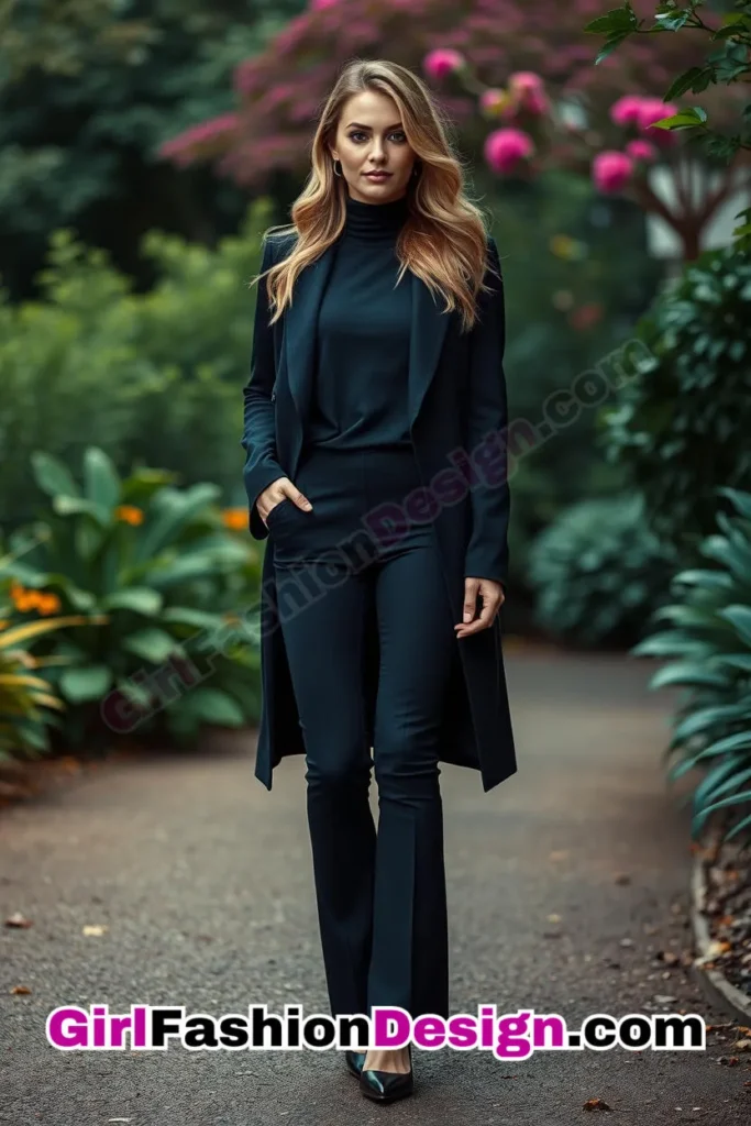 20. Office Wear Flare Leggings Outfits with Monochrome Turtleneck, Asymmetric Coat, and Wraparound Heels (2).jpg