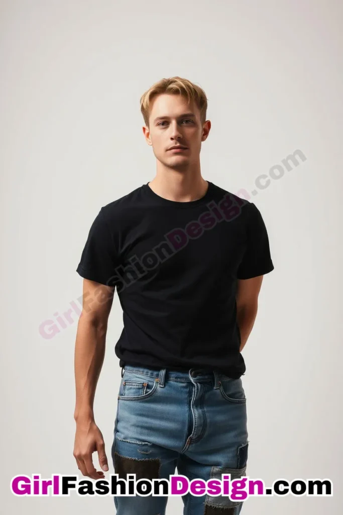 20. Retro Patchwork Denim Jeans (Men) With Solid Black Tee (1).jpg