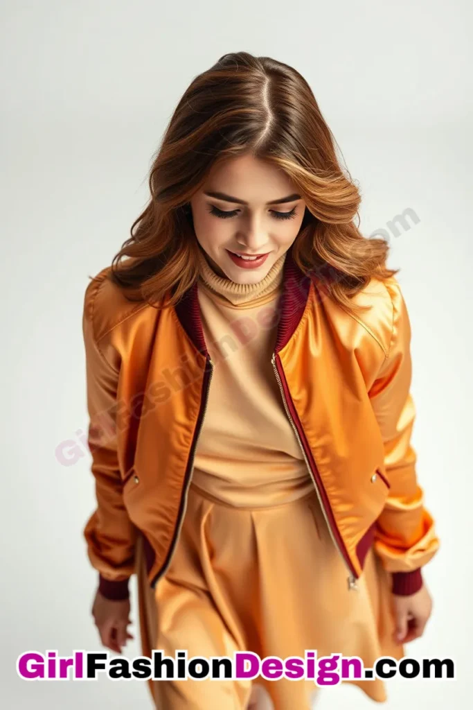 20. Satin Bomber with a Turtleneck Dress - 51 Top Spring School Outfits for Teen Girls Impress Your Friends with Stylish Looks (1)