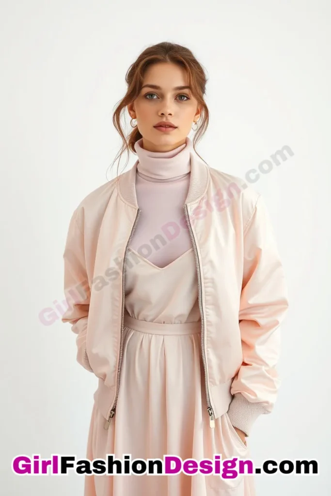 20. Satin Bomber with a Turtleneck Dress - 51 Top Spring School Outfits for Teen Girls Impress Your Friends with Stylish Looks (4)