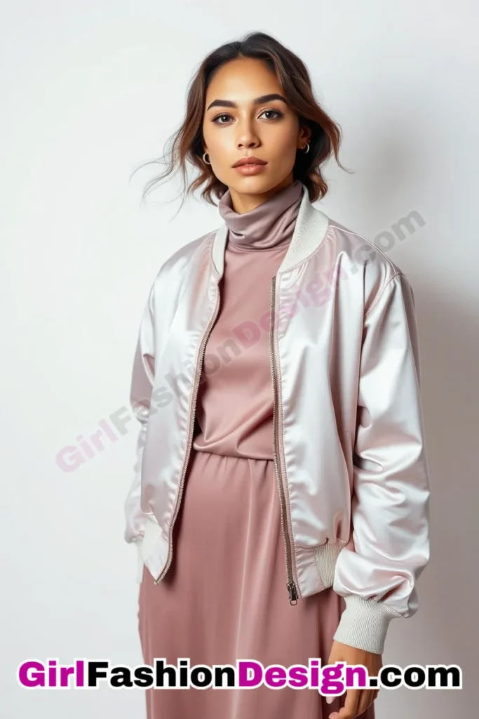 20. Satin Bomber with a Turtleneck Dress - 51 Top Spring School Outfits for Teen Girls Impress Your Friends with Stylish Looks (5)