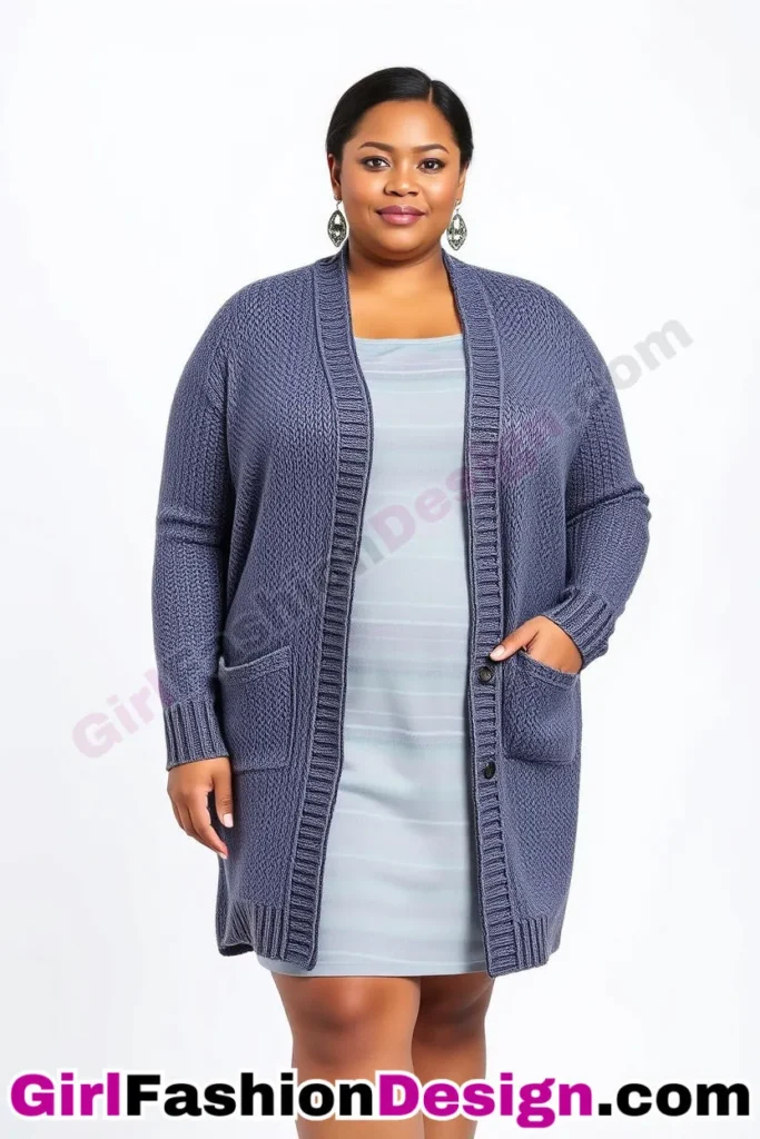 21. Bamboo Knit Cardigan Over Shift Dress - 21 Best Plus-Size Office Outfits for Summer Stay Stylish Comfortable in Business Casual (2).jpg