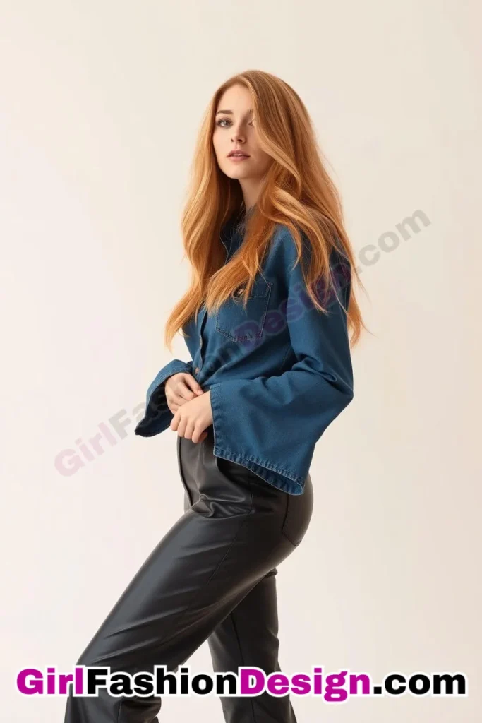 21. Bell-Sleeve Denim Shirt (Women) With Wide-Leg Leather Pants (1).jpg