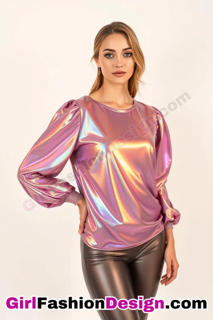 21. Blouson-Sleeve Top with Glittery Accents - 21 Must-Try Flare Legging Outfits for Women Stylish Ways to Wear Flare Leggings (1)