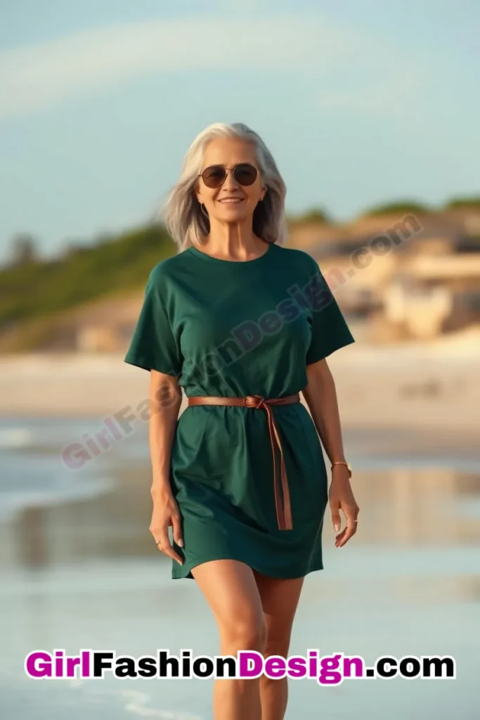 22. T-Shirt Dress & Belted Waist - 24 Best Beachwear Outfits for Women Over 50 Trending Perfect 50s-Inspired Look (1).jpg