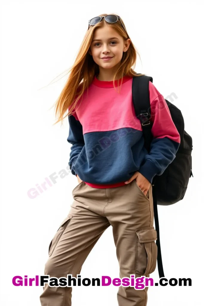 23. Color-Block Sweatshirt & Cargo Joggers - 25 Best Trendy Spring School Outfits for Teen Girls Dress to Impress This Season (2).jpg