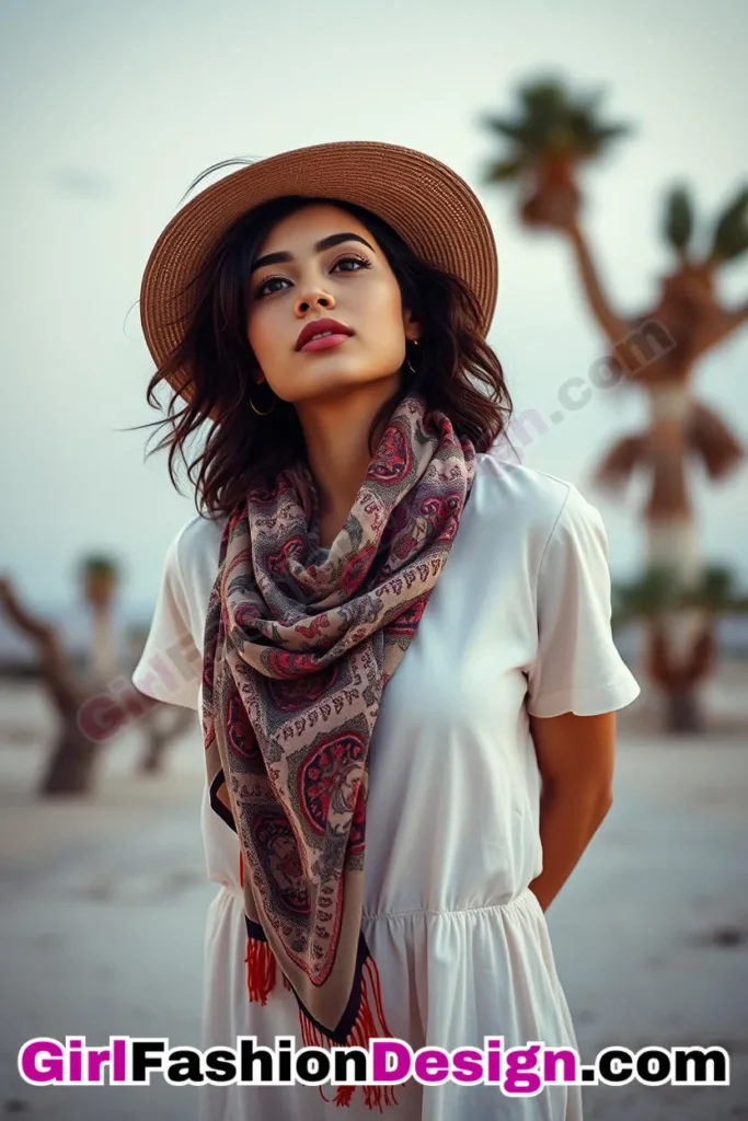 24. T-Shirt Dress and Printed Scarf - What Should I Wear in Palm Springs Outfits 31 Best Palm Springs Outfits (2).jpg