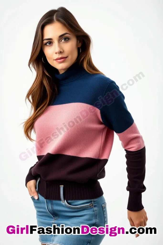 25. Color-Blocked Sweater over a Denim Skirt - 51 Top Spring School Outfits for Teen Girls Impress Your Friends with Stylish Looks (4)