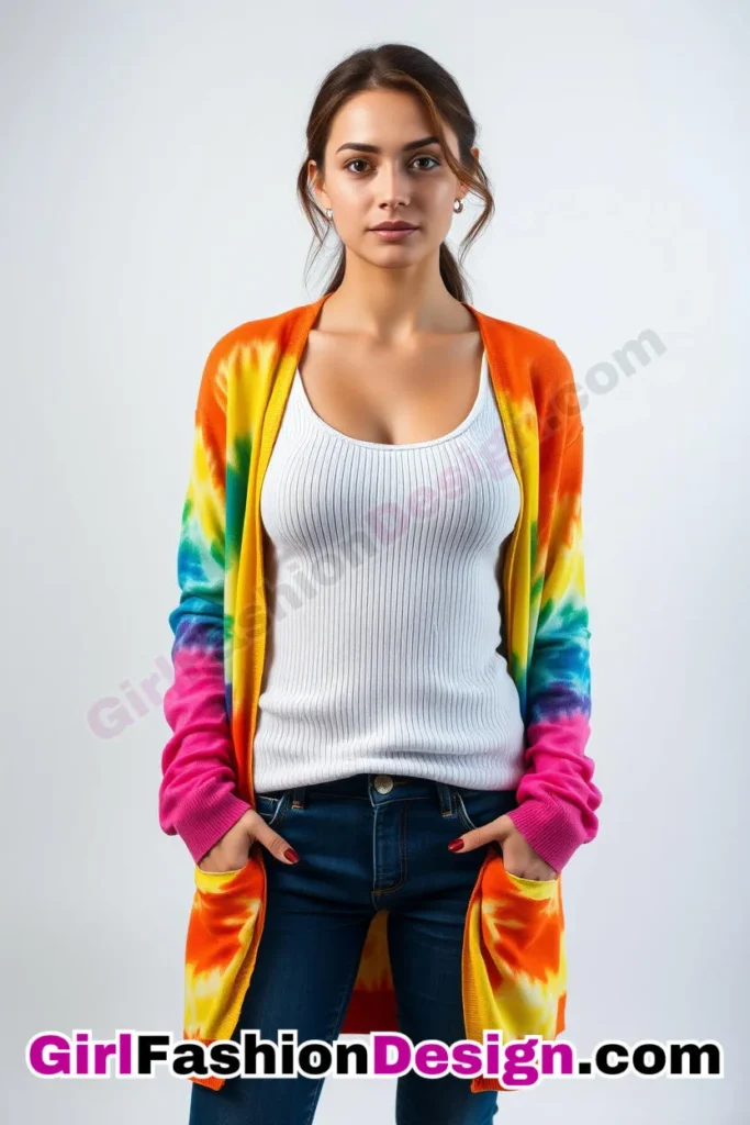 27. Ribbed Tank with a Tie-Dye Cardigan - 51 Top Spring School Outfits for Teen Girls Impress Your Friends with Stylish Looks (2)