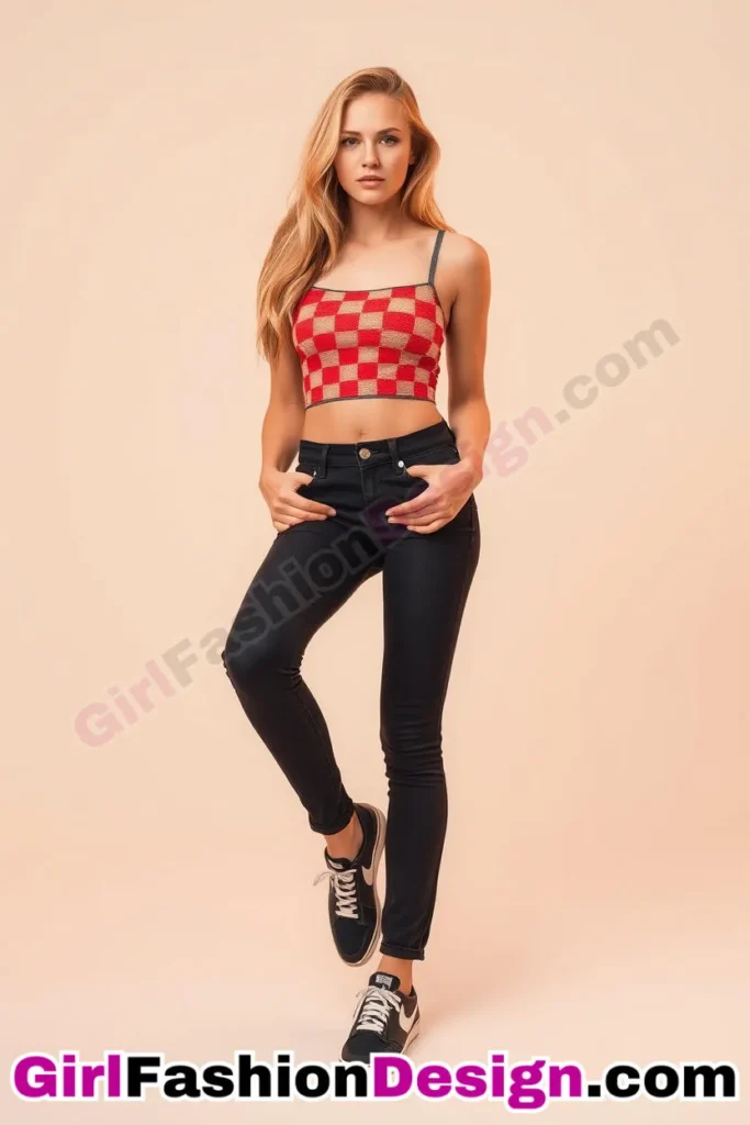 28. Modern Checkerboard Crop Tops + Opt for fitted black jeans and sporty trainers (2).jpg