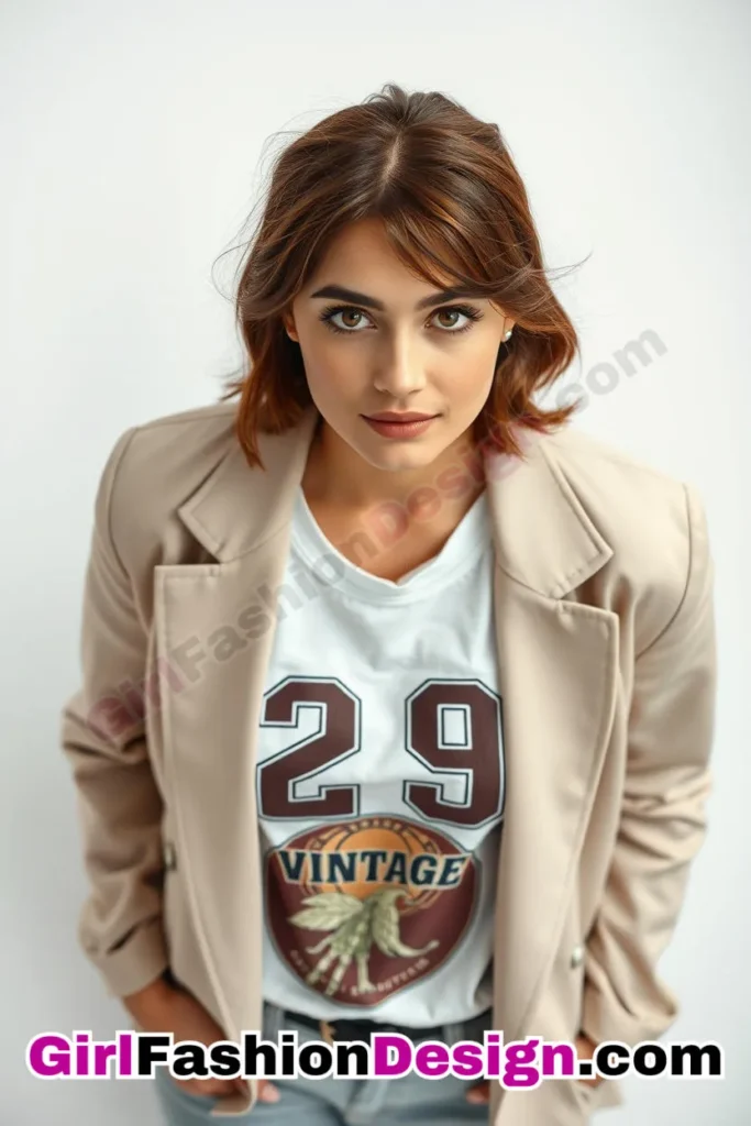 29. Vintage Graphic Tee under a Blazer - 51 Top Spring School Outfits for Teen Girls Impress Your Friends with Stylish Looks (1)