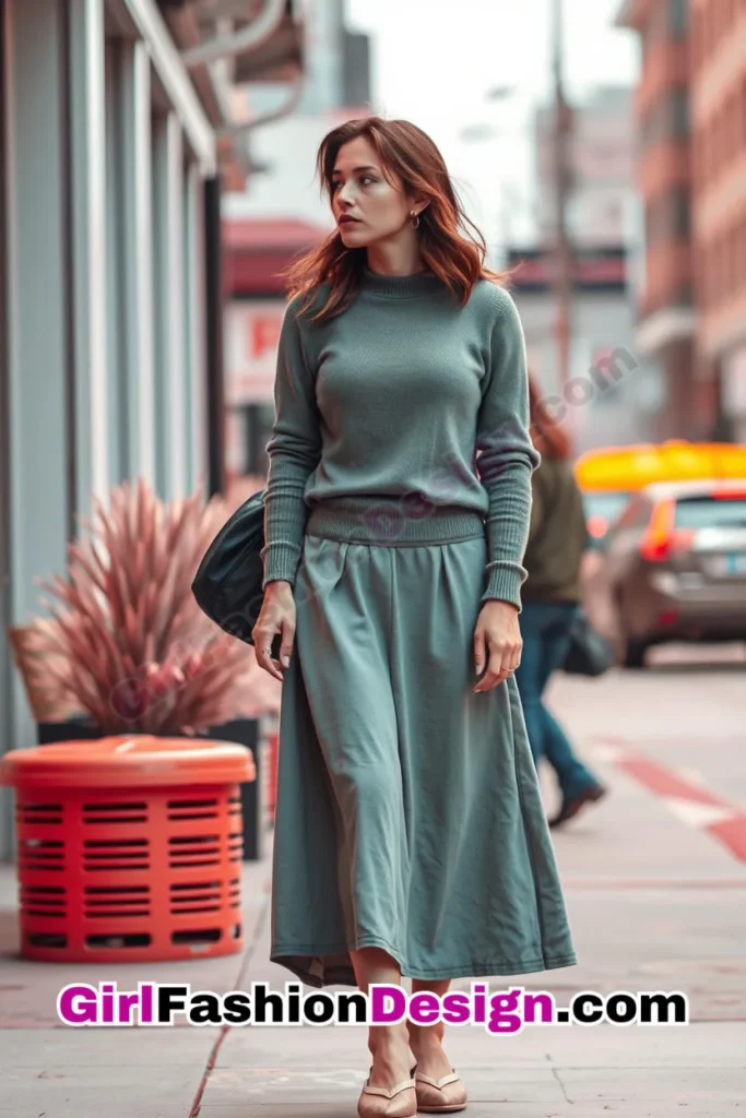 3. A-Line Midi Skirt & Fitted Sweater - 25 Trendsetting Corporate Outfits for the Modern Professional Women (4).jpg