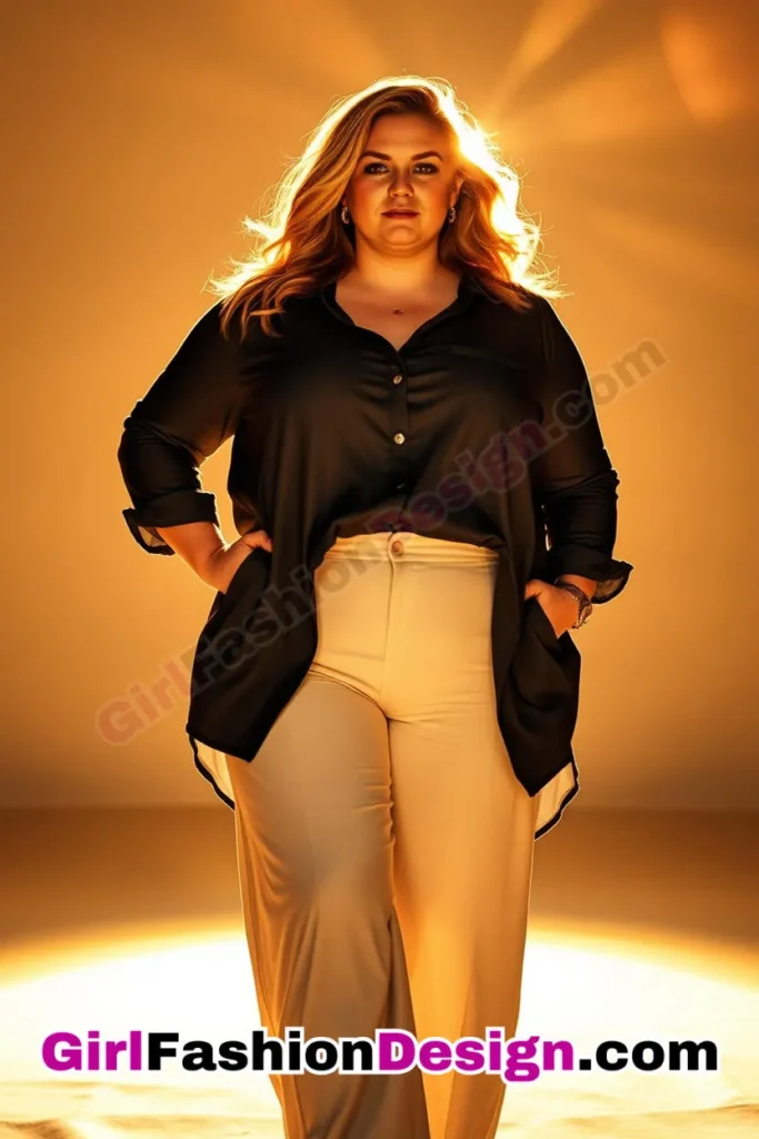 3. Charcoal Button-Down Shirt with Cream Wide-Leg Pants For Plus Size Luxury Office Wear (2).jpg