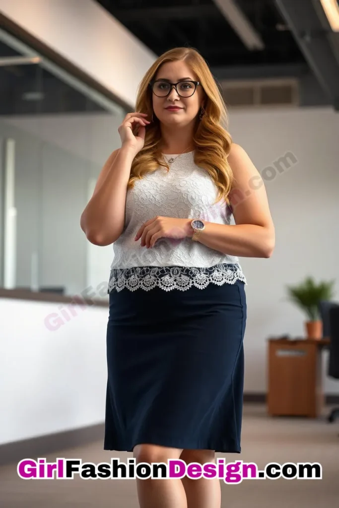 30. Classic White Lace Top with Navy A-Line Skirt For Plus Size Luxury Office Wear (1).jpg