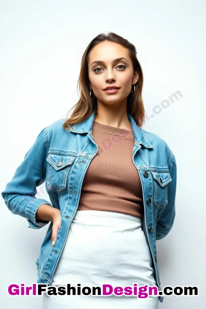 31. Fitted Denim Jacket with a Knit Dress - 51 Top Spring School Outfits for Teen Girls Impress Your Friends with Stylish Looks (2)