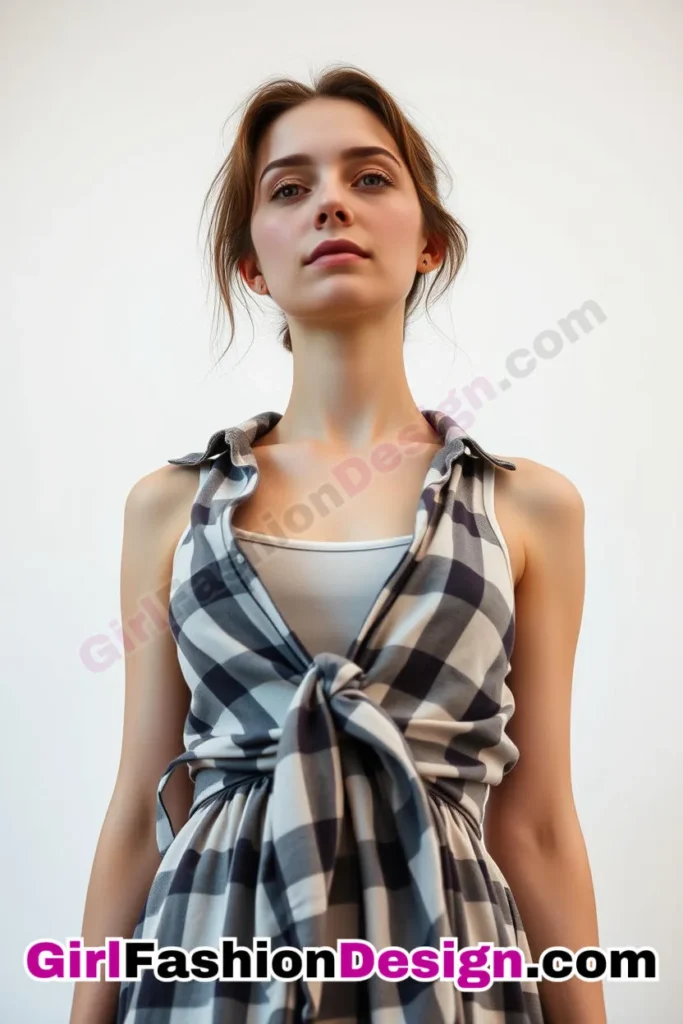 32. Plaid Shirt Tied at the Waist over a Tank Dress - 51 Top Spring School Outfits for Teen Girls Impress Your Friends with Stylish Looks (3)