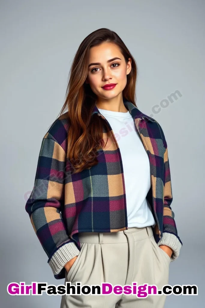 35. Flannel Jacket with Wide-Leg Cropped Trousers - 51 Top Spring School Outfits for Teen Girls Impress Your Friends with Stylish Looks (1)