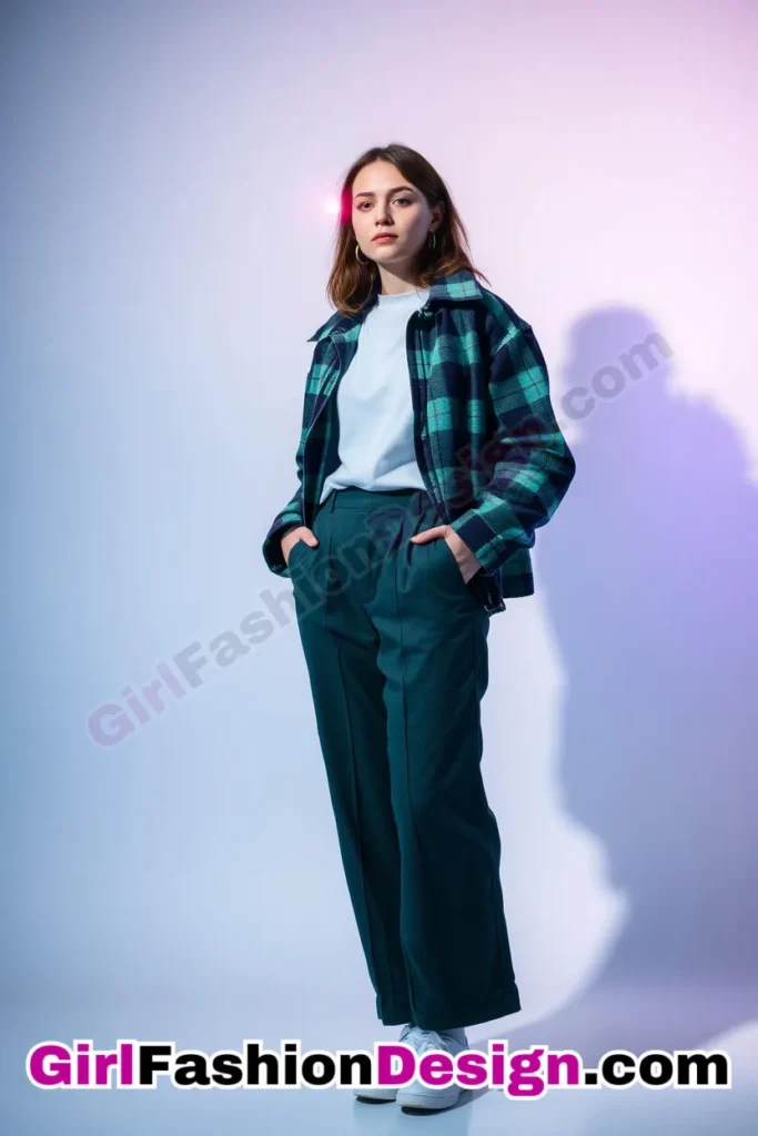 35. Flannel Jacket with Wide-Leg Cropped Trousers - 51 Top Spring School Outfits for Teen Girls Impress Your Friends with Stylish Looks (2)