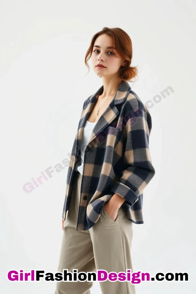 35. Flannel Jacket with Wide-Leg Cropped Trousers - 51 Top Spring School Outfits for Teen Girls Impress Your Friends with Stylish Looks (3)