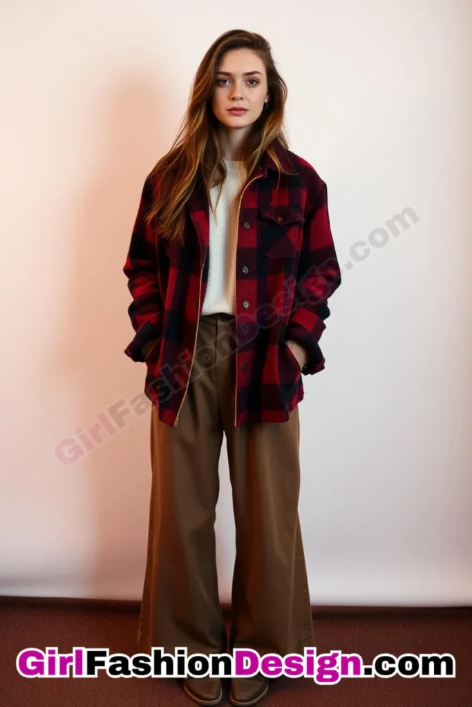 35. Flannel Jacket with Wide-Leg Cropped Trousers - 51 Top Spring School Outfits for Teen Girls Impress Your Friends with Stylish Looks (5)