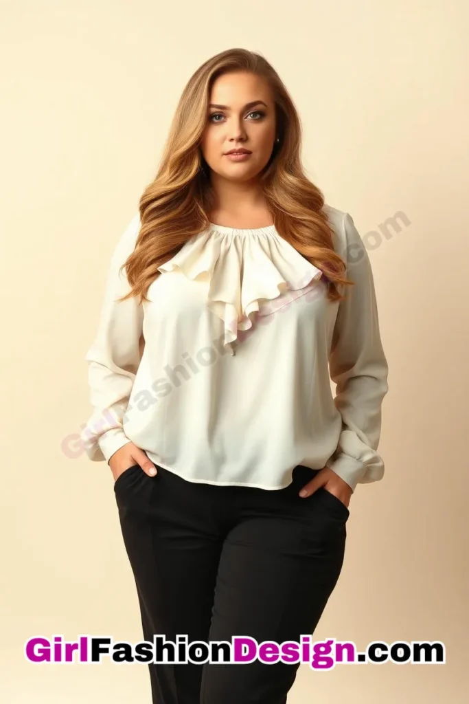 35. Ivory Ruffle Blouse with Black High-Waisted Culottes For Plus Size Luxury Office Wear (2).jpg