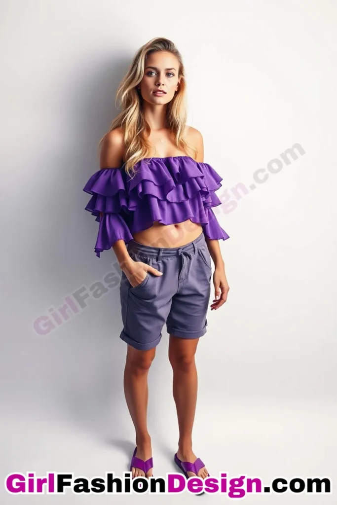 35. Layered Ruffle-Sleeve Crop Tops + Opt for tailored bermuda shorts and simple slides (1).jpg