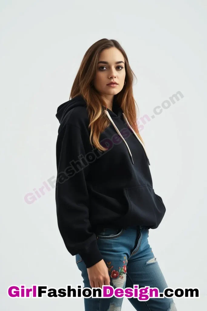 37. Embroidered Jeans with a Monochrome Hoodie - 51 Top Spring School Outfits for Teen Girls Impress Your Friends with Stylish Looks (2)