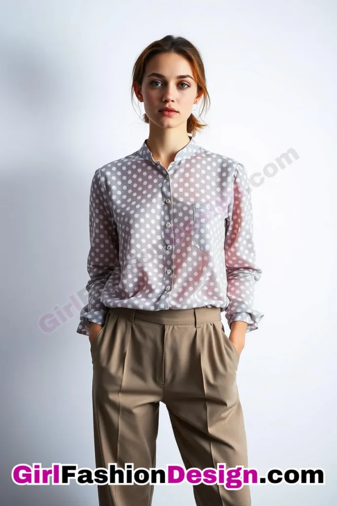 39. Polka Dot Blouse with Tapered Trousers - 51 Top Spring School Outfits for Teen Girls Impress Your Friends with Stylish Looks (1)