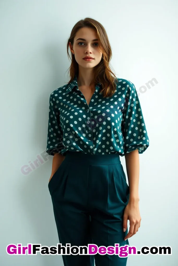 39. Polka Dot Blouse with Tapered Trousers - 51 Top Spring School Outfits for Teen Girls Impress Your Friends with Stylish Looks (3)