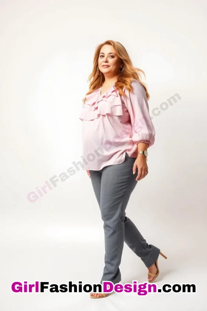 4. Blush Pink Ruffle Blouse with Tailored Gray Slacks For Plus Size Luxury Office Wear (1).jpg