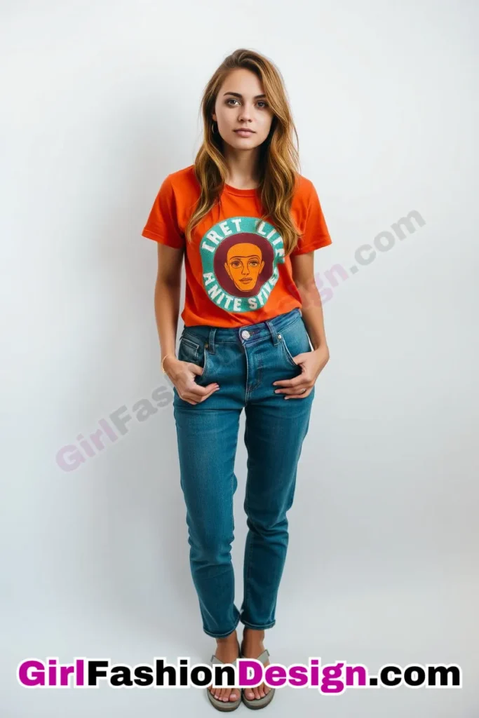 4. High-Waisted Jeans with a Vibrant Graphic Tee - 51 Top Spring School Outfits for Teen Girls Impress Your Friends with Stylish Looks (1)