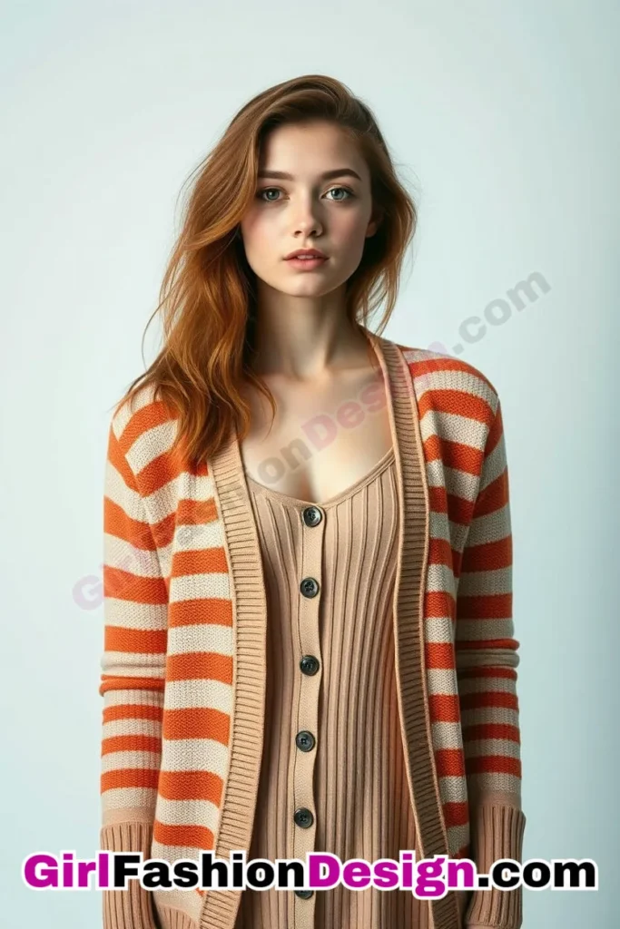 40. Striped Cardigan with a Ribbed Dress - 51 Top Spring School Outfits for Teen Girls Impress Your Friends with Stylish Looks (3)