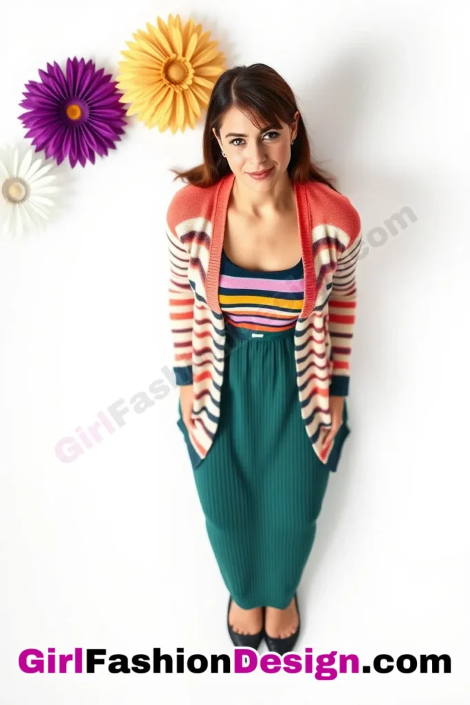 40. Striped Cardigan with a Ribbed Dress - 51 Top Spring School Outfits for Teen Girls Impress Your Friends with Stylish Looks (5)