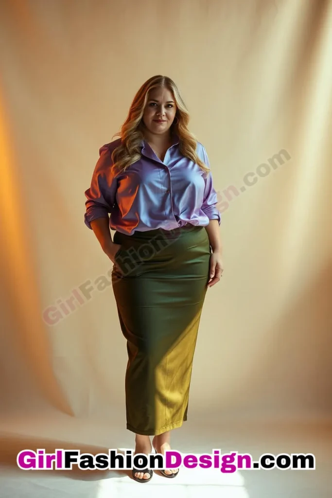 41. Navy Silk Top with Gray Slim-Fit Pants For Plus Size Luxury Office Wear (2).jpg