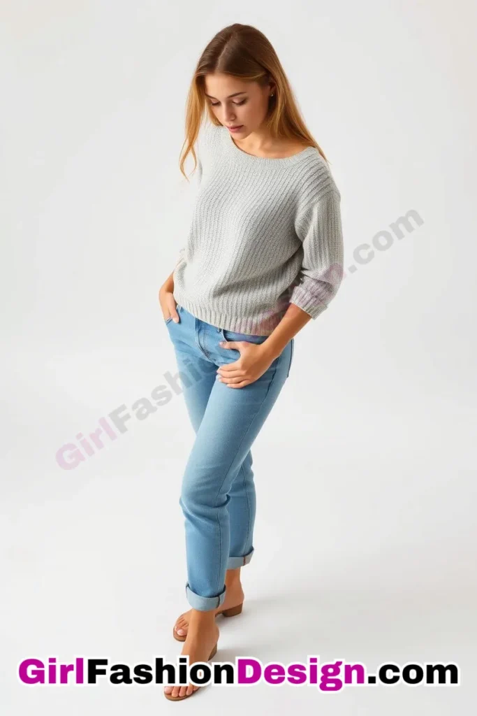 41. Rolled Cuff Jeans and Knit Top - 51 Top Spring School Outfits for Teen Girls Impress Your Friends with Stylish Looks (2)