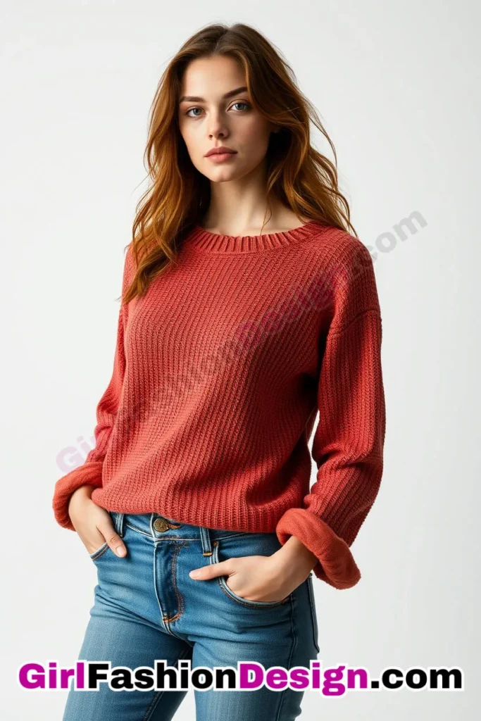 41. Rolled Cuff Jeans and Knit Top - 51 Top Spring School Outfits for Teen Girls Impress Your Friends with Stylish Looks (5)