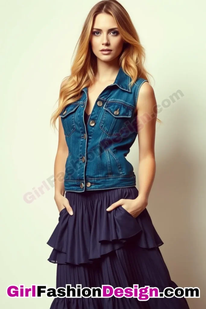 45. Patch-Pocket Denim Vest (Women) With Ruffled Maxi Skirt (1).jpg