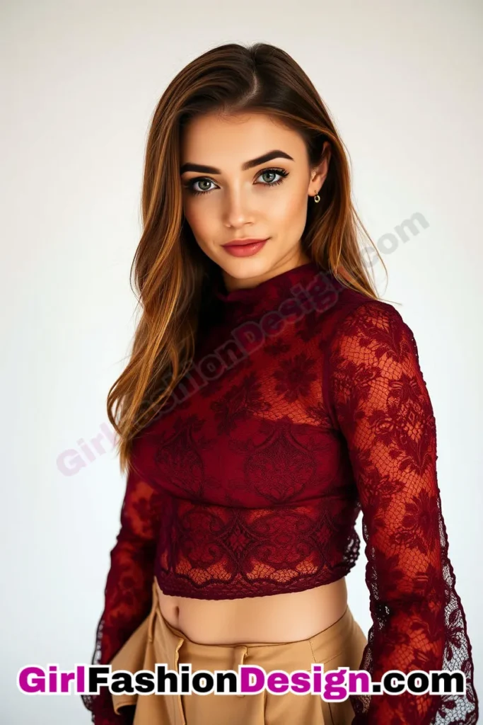 48. High-Neck Lace Top and Trousers - 51 Top Spring School Outfits for Teen Girls Impress Your Friends with Stylish Looks (3)