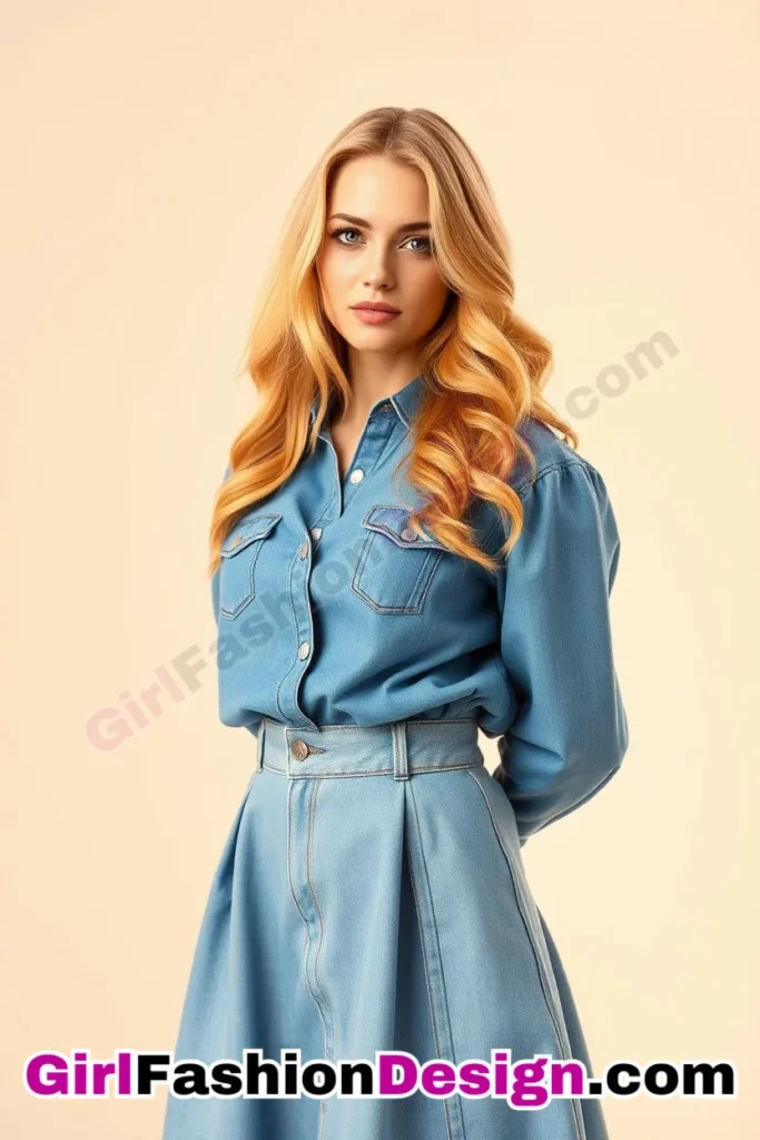 49. Balloon-Sleeve Denim Shirt (Women) With High-Waist Circle Skirt (2).jpg