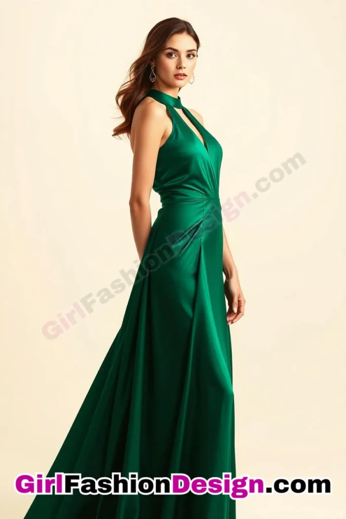 5. Chic High-Neck Gown With Cutouts - What to Wear to Look Fabulous 21 Top Emerald Green Dresses for Evening Events (1).jpg