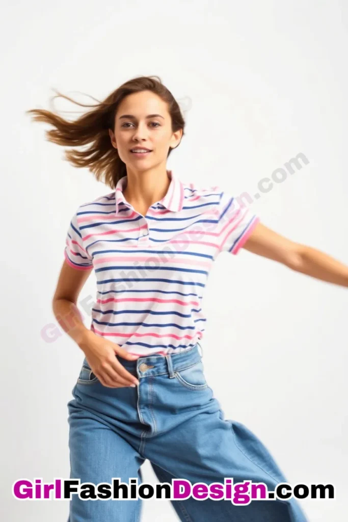 50. Striped Polo and Denim Culottes - 51 Top Spring School Outfits for Teen Girls Impress Your Friends with Stylish Looks (1)