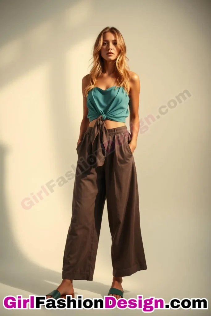 55. Gathered Front-Sash Crop Tops + Match with wide-leg linen pants and slip-on slides (1).jpg