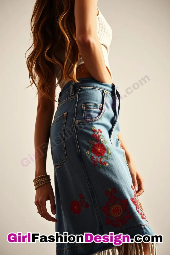 6. Artisanal Embroidered Accent - 21 Effortlessly Cool Jean Skirt Styles for Every Occasion (1)