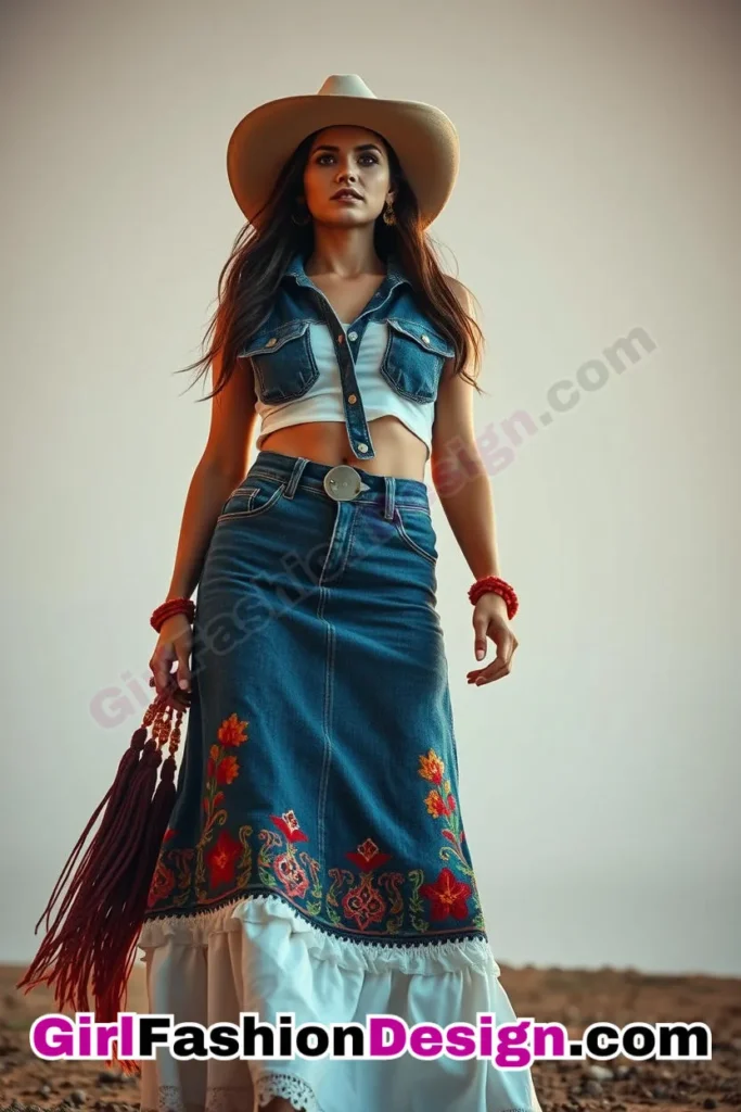 6. Artisanal Embroidered Accent - 21 Effortlessly Cool Jean Skirt Styles for Every Occasion (5)