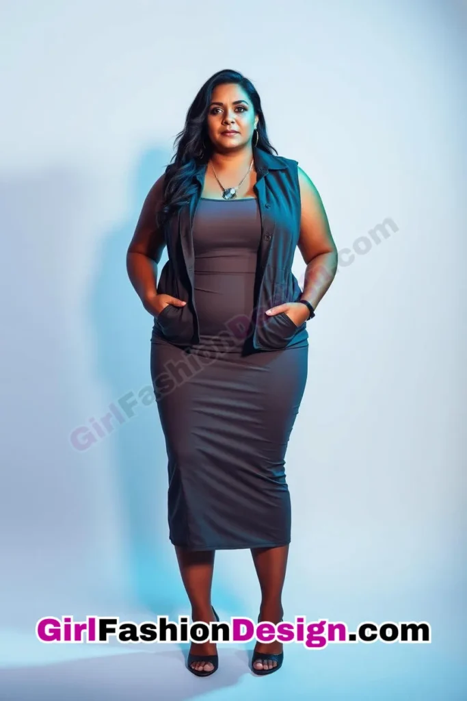 6. Longline Vest Over Fitted Sheath Dress - 25 Trending Plus-Size Corporate Outfits You Need to Try (1).jpg