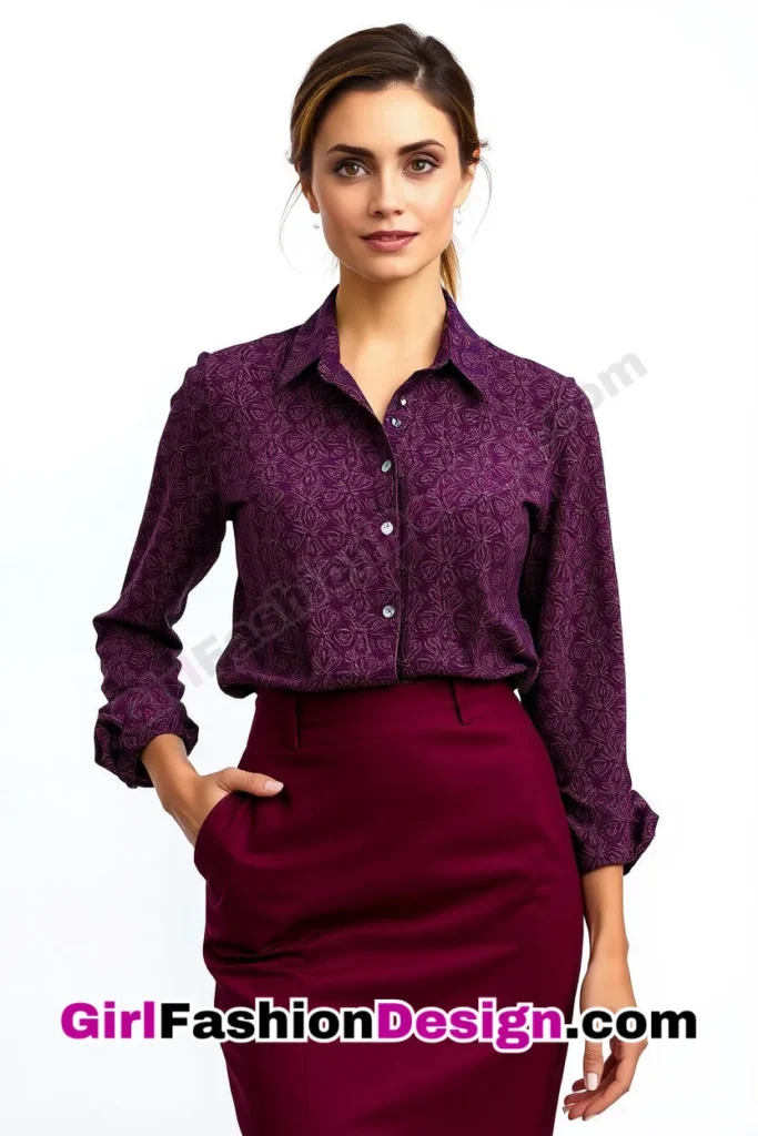 7. Patterned Blouse & Solid Pencil Skirt - 25 Trendsetting Corporate Outfits for the Modern Professional Women (6).jpg