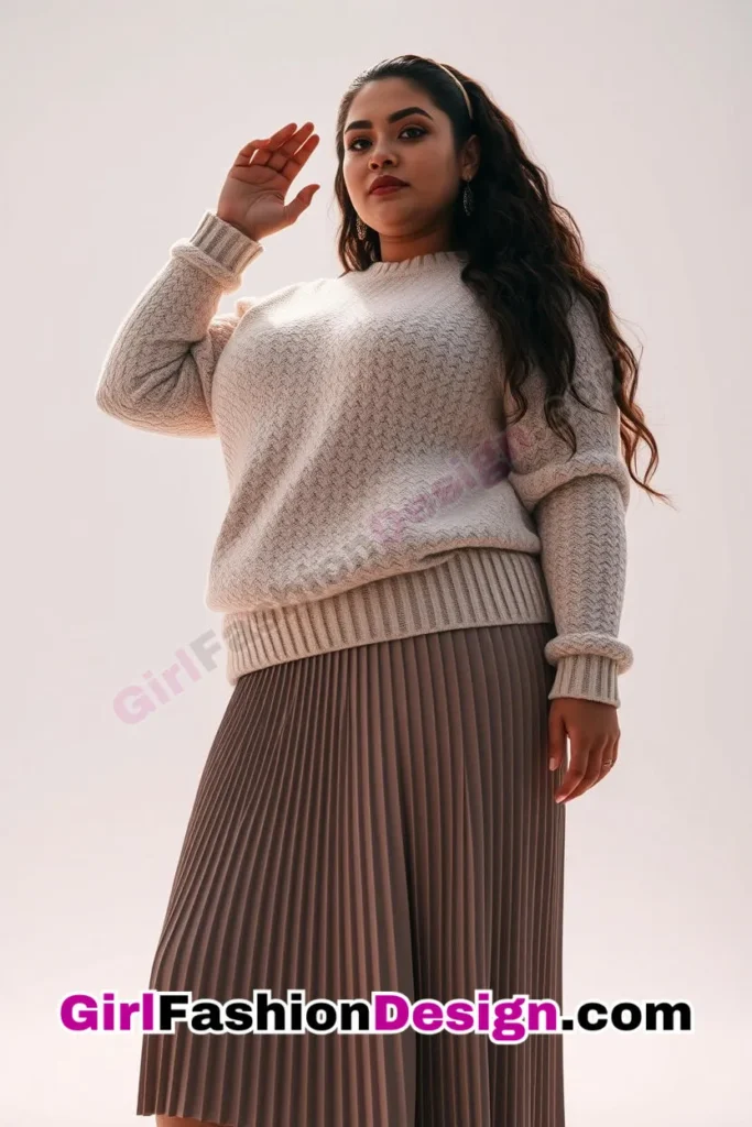 7. Pleated Midi Skirt with Light Knit Sweater - 25 Trending Plus-Size Corporate Outfits You Need to Try (1).jpg