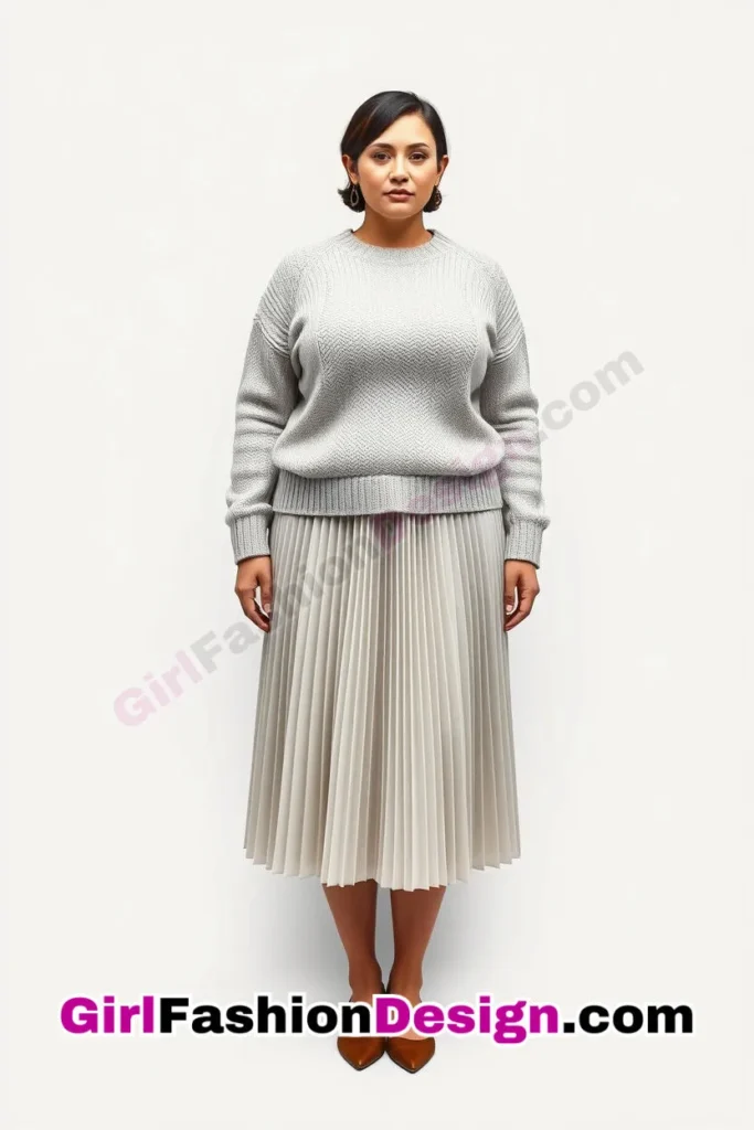 7. Pleated Midi Skirt with Light Knit Sweater - 25 Trending Plus-Size Corporate Outfits You Need to Try (2).jpg