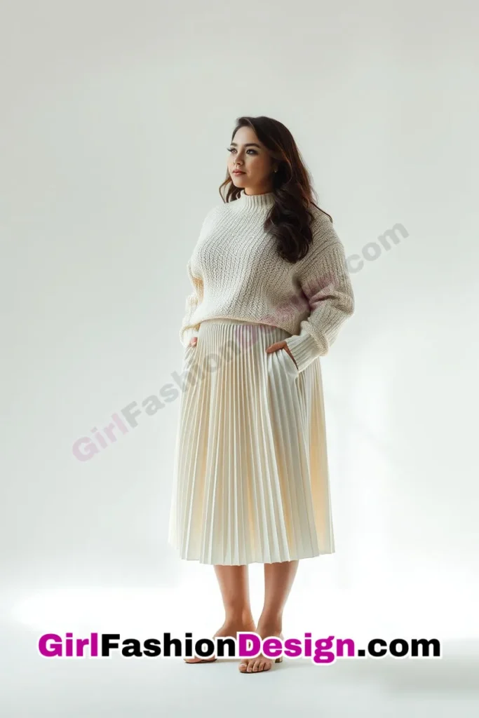 7. Pleated Midi Skirt with Light Knit Sweater - 25 Trending Plus-Size Corporate Outfits You Need to Try (3).jpg